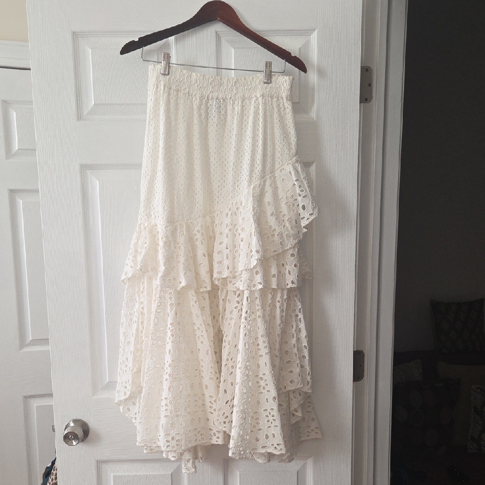 Misa Los Angeles Cream Lace Maxi Skirt